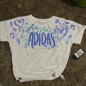 adidas White and Blue Short Sleeve Tee
